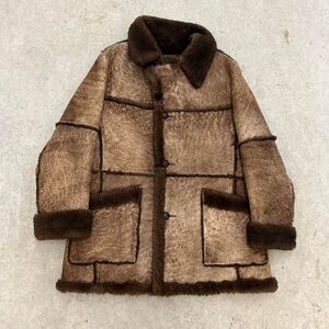 VTG 70s Shearling Sherpa Sheepskin Marlboro Man Coat 26x38 Brown